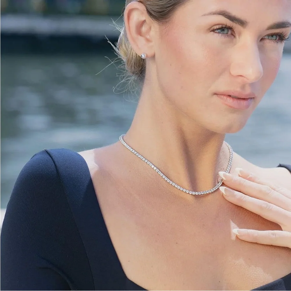 Tennis Necklace 3mm round Cubic Zirconia - Picture 3 of 4